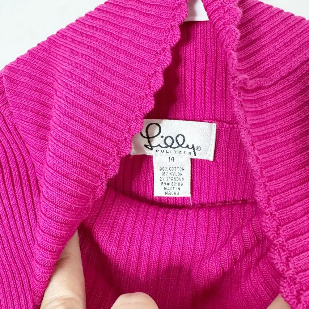 Lilly Pulitzer Lil Nora Turtleneck Sweater Hot Pink Ribbed 64450P 14 Kids' NWT